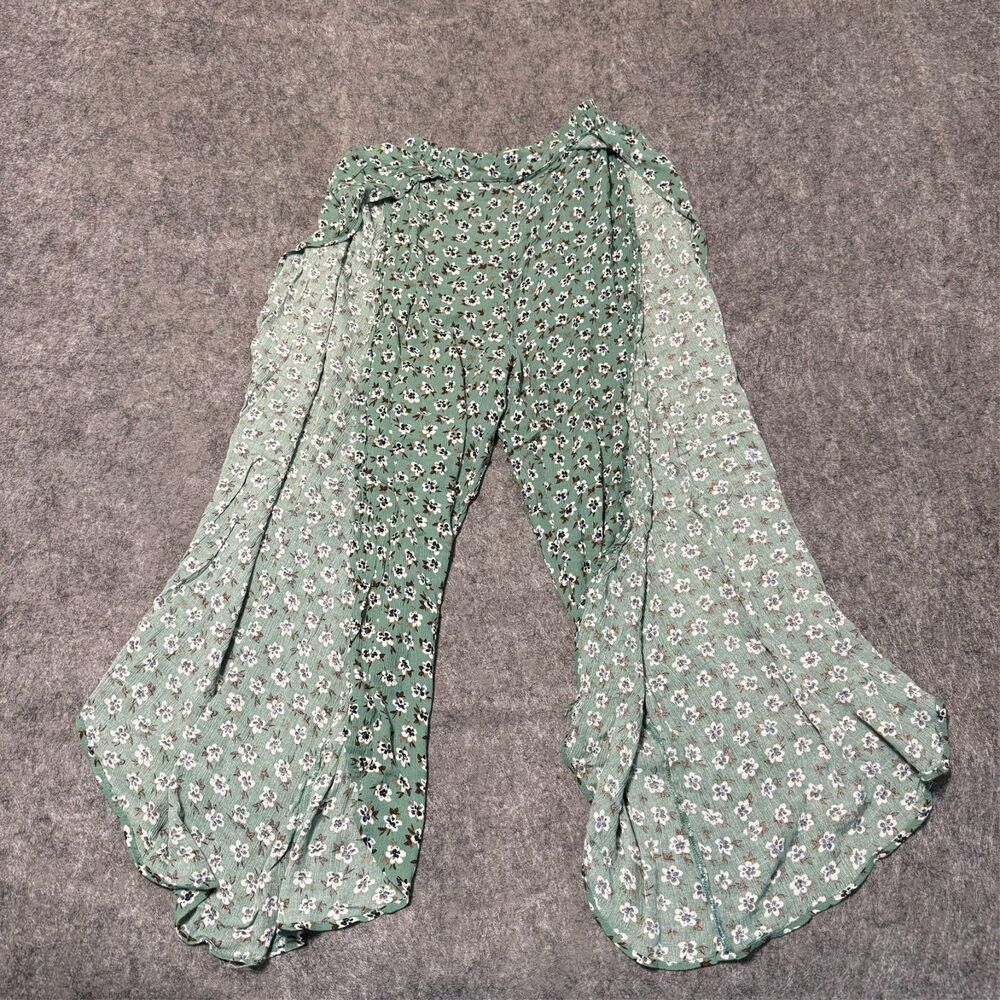 Pull Bear Womens Wide-Leg Pants Skirt Bottoms Size S Boho Floral Slit Leg